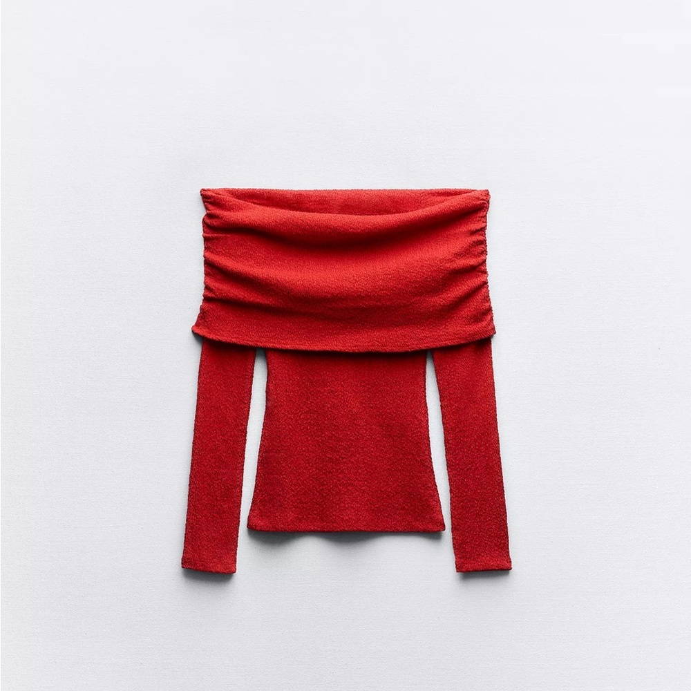 Zara Red off the shoulder textured top